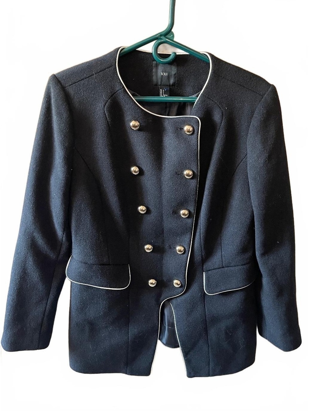 VTG XXI Black Double-Breasted Wool Blend Blazer Jacket Size L